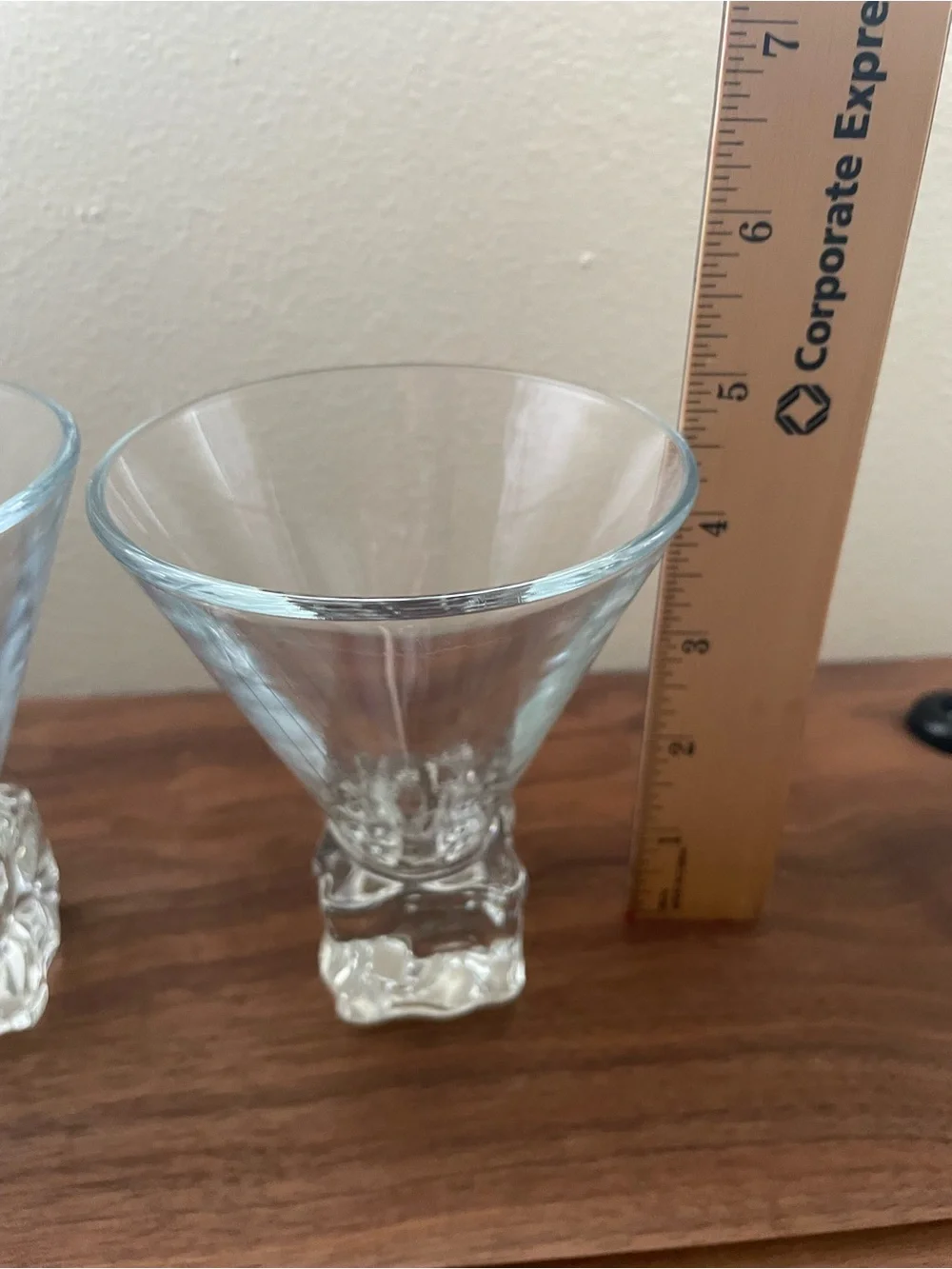 Set of 2 Vintage Disaronno Clear Glass Ice Cube Base Martini Glasses
